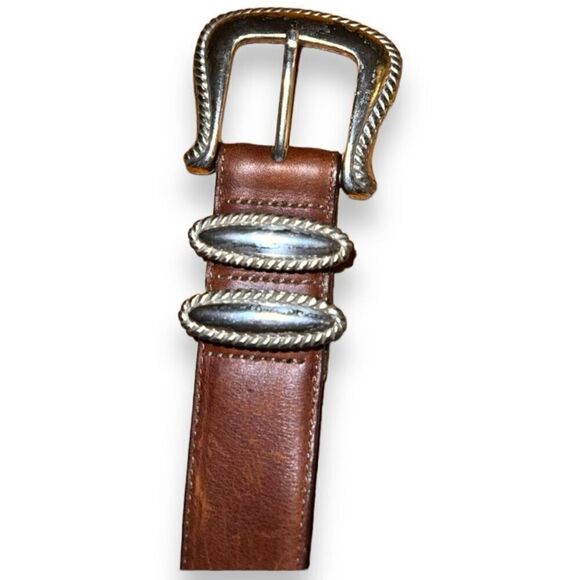 Brown Brighton Vintage Sterling Silver Leather Belt Size 33 - Picture 2 of 10